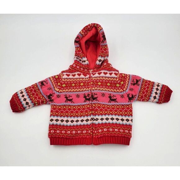 Gymboree Girls Sweater Jacket Hooded Fair Isle Reindeer Colorful Size 3-6 Months - Picture 1 of 8